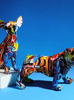 简约意客创厅炫彩狗摆家居办公饰室装品玄关酒柜树脂工NY191480艺