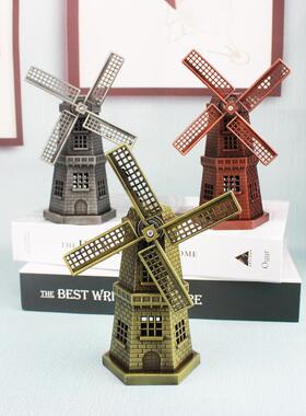荷兰风车艺模型摆件欧荷兰风车复古金属摆工品式 创意家居装饰办