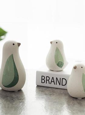 可爱现代小清新陶瓷动物小鸟儿童房间卧室内电脑桌面上装饰品摆件