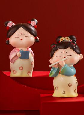 唐宫夜宴侍女国潮古风桌面公仔小摆件办公室工位装饰品玩偶送礼物