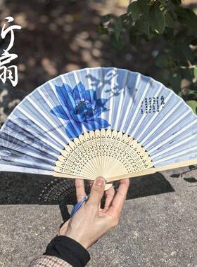 中式古风折扇女绢布扇中国风折叠女扇汉服旗袍竹制古典小扇子舞蹈