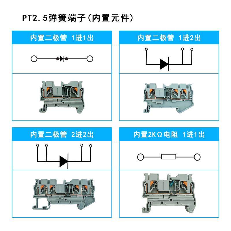 PT2.5-DT弹簧端子排内置二极管 2K电阻 直插式接线免工具导轨安装,淘宝优惠券,粉丝福利购,淘宝优惠卷