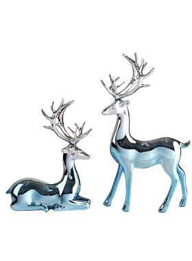 现代简约创意树脂电镀对鹿摆件样板房售楼处桌面电视柜玄关饰品