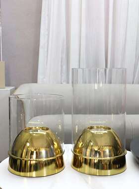 北欧创意几何金属玻璃罩烛台桌面摆件客厅餐厅酒店软装家居装饰品