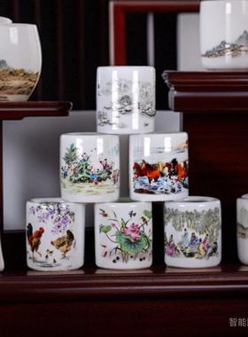 景德镇陶瓷笔筒复古中式摆件毛笔笔筒大容量办公书房桌面装饰摆件