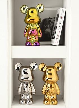 轻奢暴力熊摆件家居客厅电视柜酒柜陶瓷卡通爱心熊公仔软装饰品