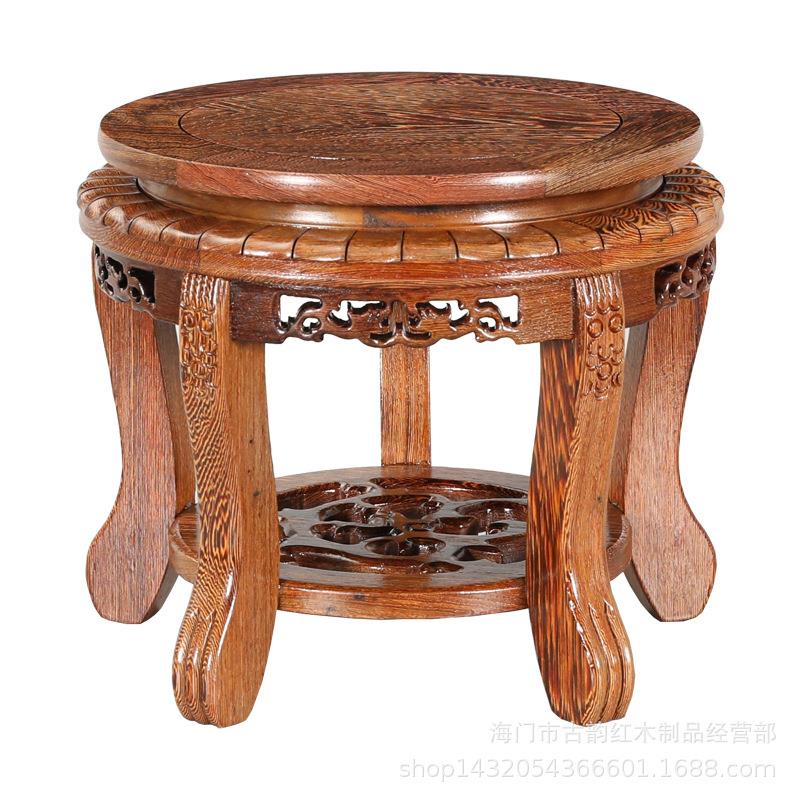 Chicken wing wood round fish tank base antique vase flower pot Buddha statue Wenwan stone ornaments solid wood base bracket