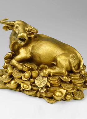 纯铜金钱牛工艺品摆件办公室招财铜牛家居客厅装饰品卧牛礼品摆件