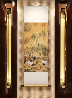中国风出国送礼装饰画 真丝材质新中式国画卷轴可定制