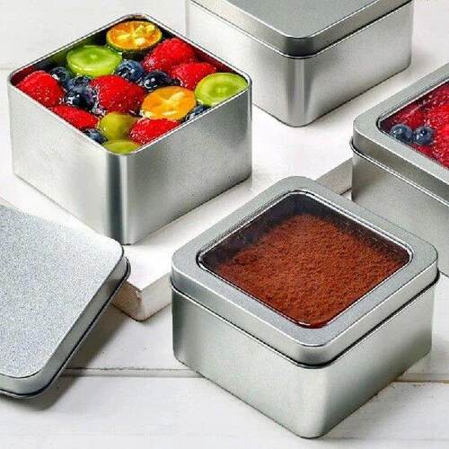 Round Square Tinplate Box Clear Window Iron Storage Box Tea - 图1