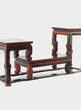 红酸中低两高明式博花古架DZ枝雕工艺品展示架多宝木格花盆景架底