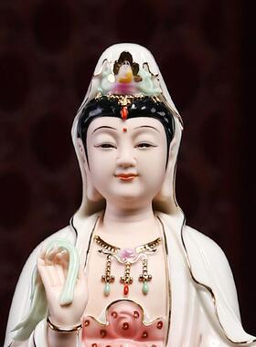 戴玉堂立莲观音菩萨佛像南海观世音菩萨站像供奉家用客厅陶瓷摆饰