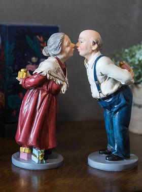 高档家点靓居装饰品老家人老头老太太摆件送婆老公结婚纪老念小日