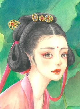 蝉兮【荷塘春秋】限量签章版画 古风人物装饰带装裱 45*60cm
