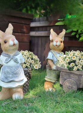 户外花园庭院装饰卡通兔子花盆雕塑幼儿园森林草坪园林绿化素描大