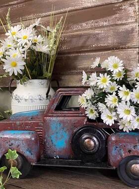 跨境圣诞卡车迷你摆件复古做旧怀旧装饰老爷车模型桌面车模工艺品