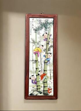 景德镇陶瓷瓷板画手工复古陶瓷山水花鸟童子风客厅家居装饰挂画