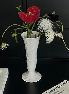 SilentWind寂风新中式.小蛮腰.浮雕陶瓷花瓶插鲜花郁金香小号花器