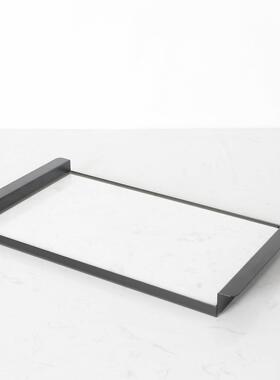 新中式大理石白色托盘创意长方形收纳置物盘样板间玄关样品屋展示