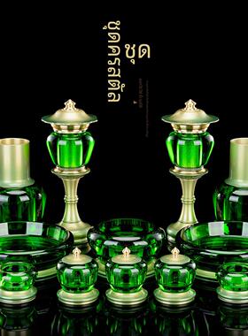 水晶佛具套装供佛用品家用全套套装供水纯铜杯香炉佛前灯果盘摆件