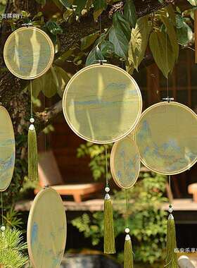 中式千里江山古风挂饰挂件圆形空中结婚橱窗幼儿园布置环创吊饰品