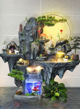 它大型假山流水喷泉摆件鱼缸客厅家用水循环艺术造景流水生财摆