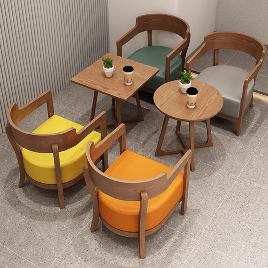 咖啡厅单人沙发椅桌椅组合实木休闲区奶茶甜品店接待洽谈沙发椅