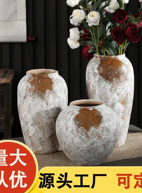 小清新复古简约花瓶景德镇陶瓷桌面粗陶客厅摆件仿真干花水培花瓶