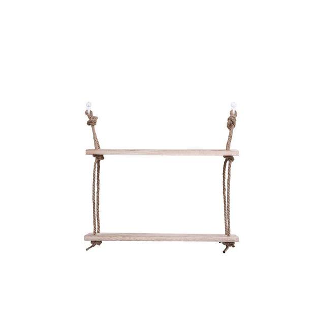KE3C hole-free solid wood wall storage rack simple hemp rope one-line partition wall hanging storage
