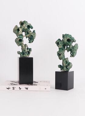 新中式树脂太湖石禅意摆件展厅售楼处大堂隔断书柜展架桌面饰品