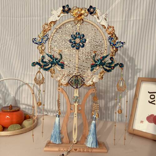 团扇新娘婚纱材料DIY婚礼扇子手工制作婚礼成品中式扇子婚礼扇子 - 图2