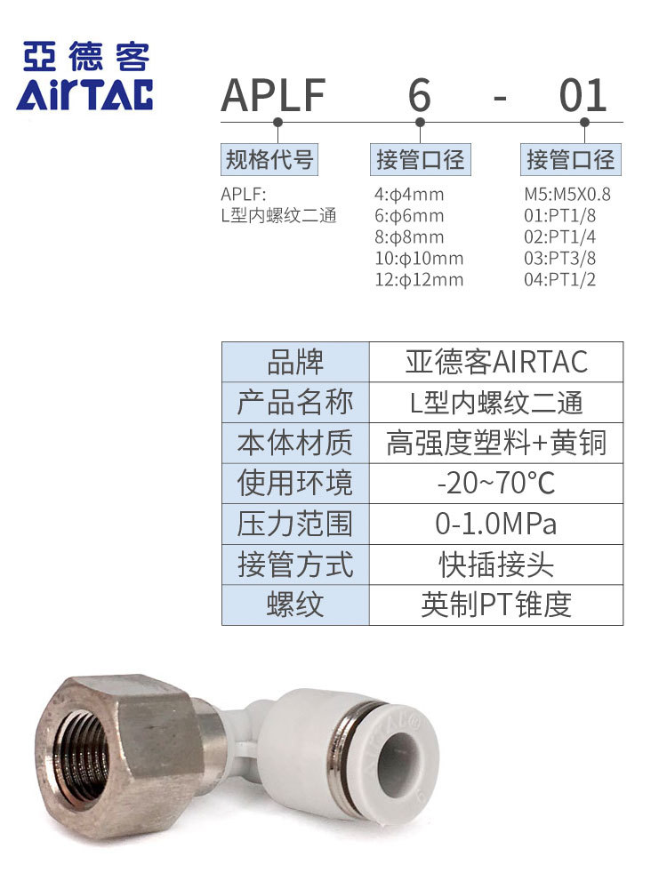 亚德客L型内螺纹接头 PLF1202 PLF1203 PLF1204 PLF12-02/03/04 - 图2