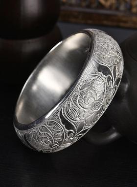 正品款银手镯宽面29024年新宽工版时尚99纯银女年轻款手个性定制