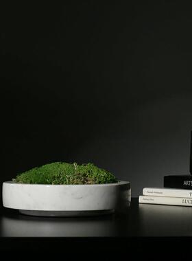 新中式东方美学大理石洞石苔藓装饰摆件会议室桌面摆花洽谈桌花器