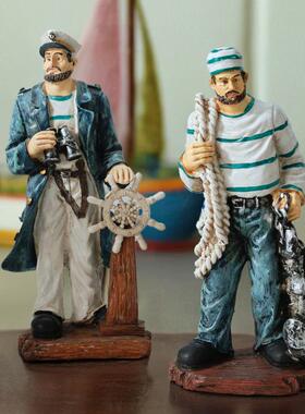 地中海船长水手模型装饰摆件树脂海盗拍摄道具橱窗酒吧咖啡馆摆设