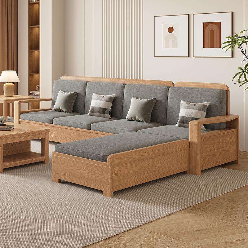 Nordic ash solid wood sofa combination fabric sofa modern simple size living room solid wood furniture