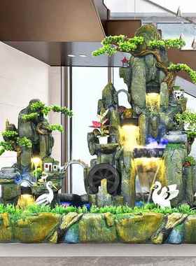 落地大型假山流水喷泉鱼缸风水轮加湿器创意摆件酒店庭院客厅装饰