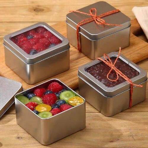 Round Square Tinplate Box Clear Window Iron Storage Box Tea - 图0