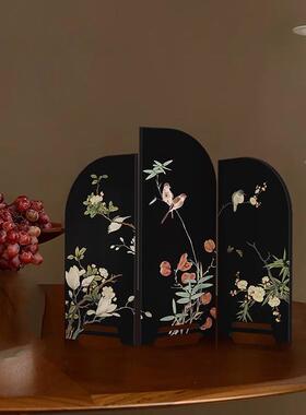 中世纪墨竹小屏风桌面装饰新中式茶几家侧柜入口装饰覆古绘画