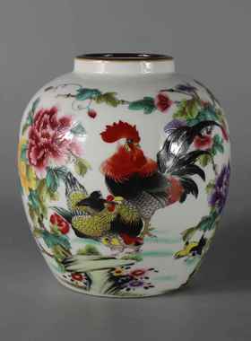 景德镇仿古陶瓷光绪粉彩鸡公全家福枣子罐子边坛家居装饰摆件收纳