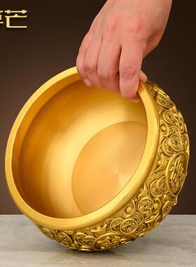 实心铜聚宝盆铜摆件客厅家居办公室店铺存钱罐黄铜米缸公司工艺品