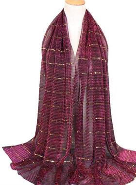 Women's silk glitter long scarf 女士丝亮片长巾围巾印度