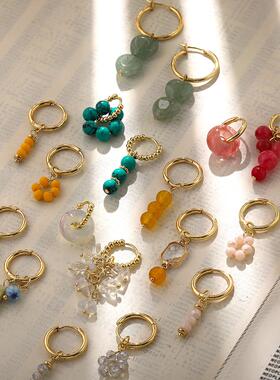 Bohemian Handmade Natural Stone Beads Hoop Earrings for Wome