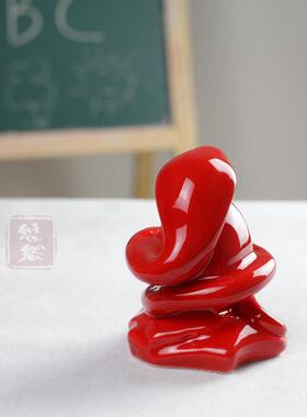 陶瓷红蛇生肖摆件客厅装饰玄关办公桌新中式书桌办公家居饰品摆设