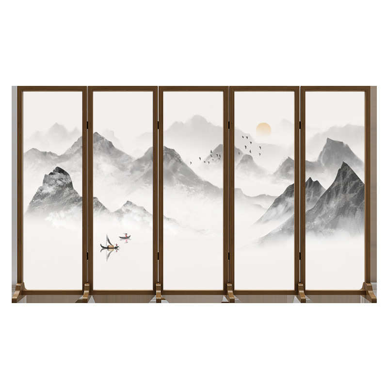 中式实木屏风折叠移动客厅入户进门隔断遮挡酒店简约现代山水折屏 - 图3
