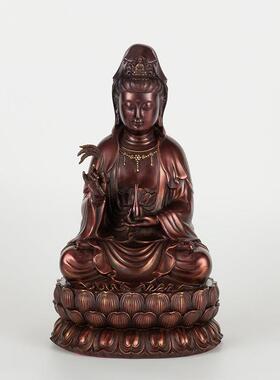 纯黄铜观音佛像摆件家居客厅装饰品铜观音菩萨工艺礼品摆饰中式莲