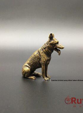 实心黄铜小狗摆件 小狼狗站立狗军犬看门狗生肖狗迷你仿真铜狗