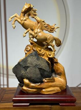 崖柏木雕刻八骏马匹摆件手工根雕工艺品家居玄关客厅装饰送礼收藏