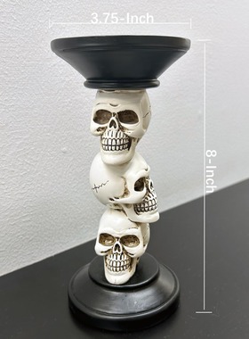 万圣节骷髅头烛台摆件叠叠骷髅头树脂工艺品鬼屋酒吧骷髅拍摄道具