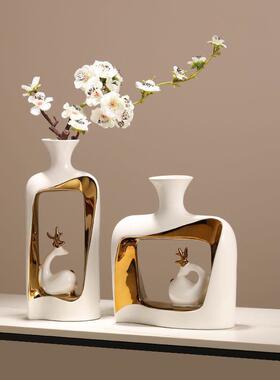 新中式酒一相伴花瓶摆件客厅柜电鹿视柜饰品房间办12345678装公室